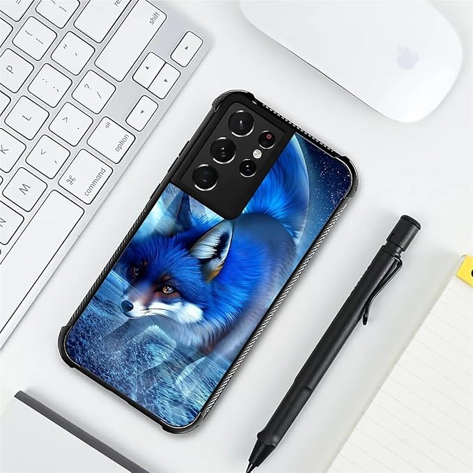 for Samsung Galaxy S21 Ultra Case, Snowy Mountain Fox Lake Pattern Graphic Design Girl Boy Soft Silicone Hard Acrylic Shock Protection for Samsung Galaxy S21 Ultra