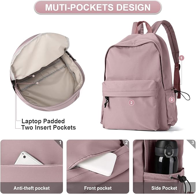 Purple School Backpack for Girls Water Resistant High School Book Bag Simple Backpack for Teens Boys Girls, Lightweight Simple Middle School Back Pack Daypack
