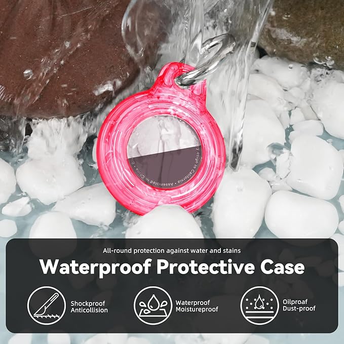 for Apple AirTag 2nd & 1st Gen, Waterproof Case for AirTag Holder Keychain,GPS Tracker Cover for Dog,Car Key,Luggage-E46-Clear Red