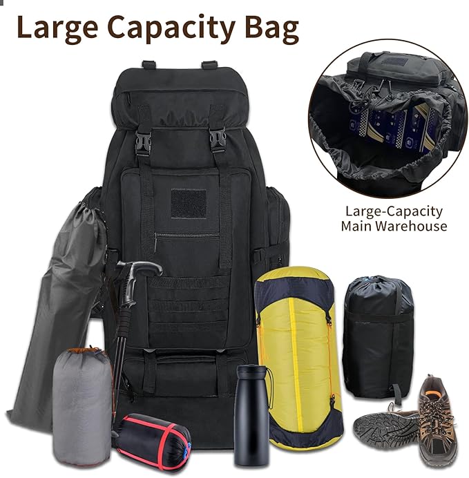 70L/100L Hiking Backpack with USB Charging Port, Expandable Large Military Tactical Backpack, Waterproof MOLLE Rucksack Travel Backpacking Daypack for Camping Climbing (Black)