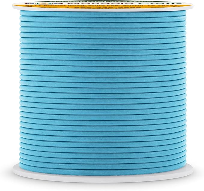 Mandala Crafts Round Genuine Turquoise Leather Cord for Jewelry Making – 1mm Cowhide Leather Rope String Lace for Kumihimo – 20 Yards Cowhide Craft Cording Spool