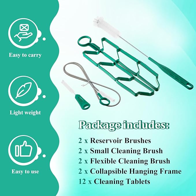 Patelai 2 Set 8 in 1 Hydration Bladder Cleaning Kit Includes 3 Different Brushes and Drying Collapsible Bladder Frame, Water Reservoir Backpack Cleaning Kit