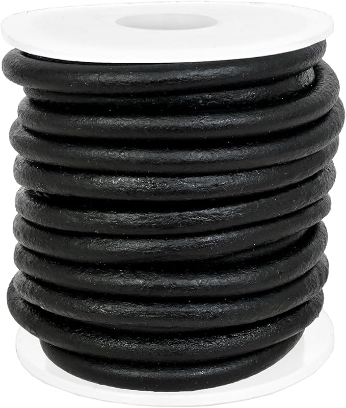 GENIQUE Real/Genuine Round Leather String Cord for Necklace, Bracelets, Jewellery, Braiding (Black Distressed, 5mm)