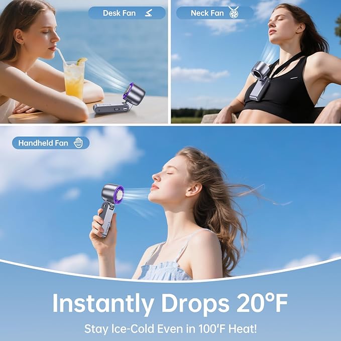 Handheld Portable fan with Turbo Cooling - Hand Held Fan Rechargeable, 1-199 Speeds, Up to 12Hrs Battery Life, Powerful Mini Personal fan for Travel, Outdoor, Beach & Makeup