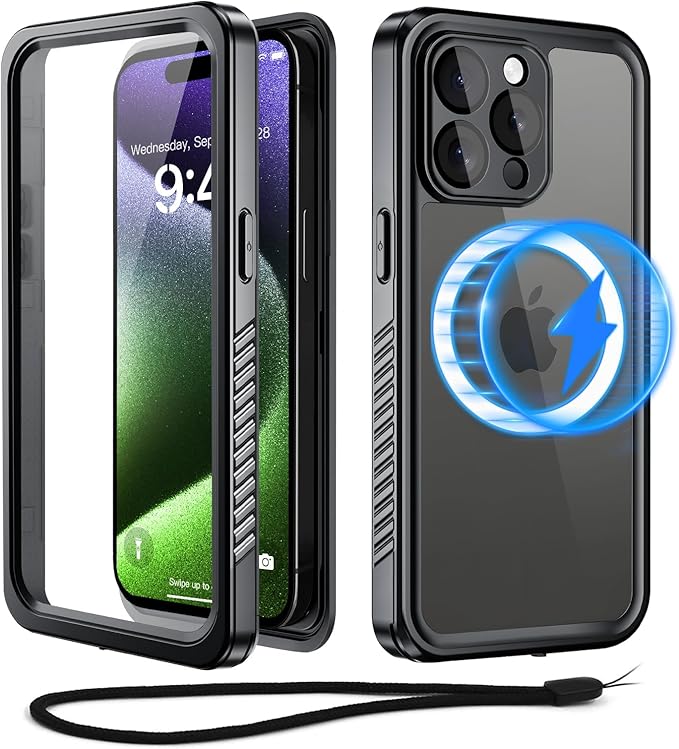 Beeasy for iPhone 15 Pro Waterproof Case with Magsafe, IP68 Underwater Military Grade, Phone Case with Shockproof, Dustproof, Rugged 360 Full Body Protection Cover with Built-in Screen Protector