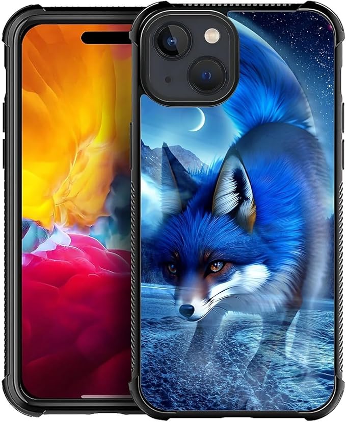 for iPhone 15 Case, Snowy Mountain Fox Lake Pattern Graphic Design Girl Boy Soft Silicone Hard Acrylic Shock Protection for iPhone 15