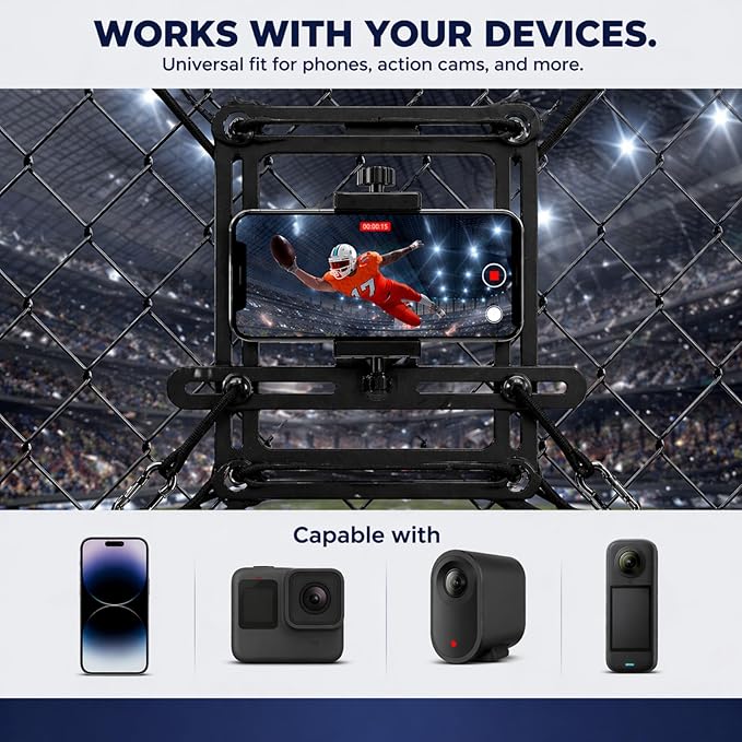 Fence Phone Mount for Baseball Games, Compatible with iPhone, GoPro, Mevo Start, and Cameras, Flexible, Durable, Ideal for Baseball, Softball, and Football Recording