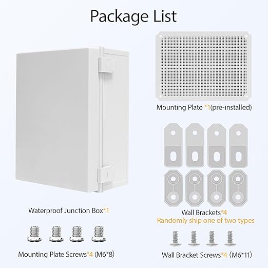 Electrical Box, IP65 Waterproof Dustproof ABS Plastic Enclosure, Outdoor and Indoor Project Box Hinged Cover with Mounting Plate Wall Brackets, Outer Dimension 15.7"x 11.8" x 7.1", Grey
