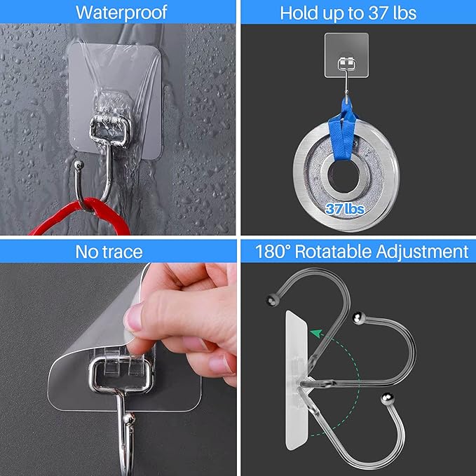 Antimbee All-Purpose Large Adhesive Hooks, 20-Pack Wreath Hangers, Heavy Duty Hooks 37 lb(Max), Adhesive Wall Hanger fit Home, Bathroom, Kitchen, Office and Outdoor