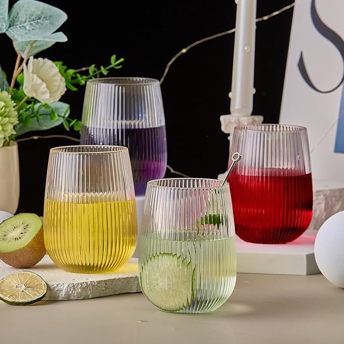 Lueumxc 36 Pack 15Oz Plastic Wine Glasses, Origami Ribbed Disposable Wine Glasses Unbreakable Clear Plastic Cocktail Glasses Recyclable Shatterproof Reusable Wine Cups