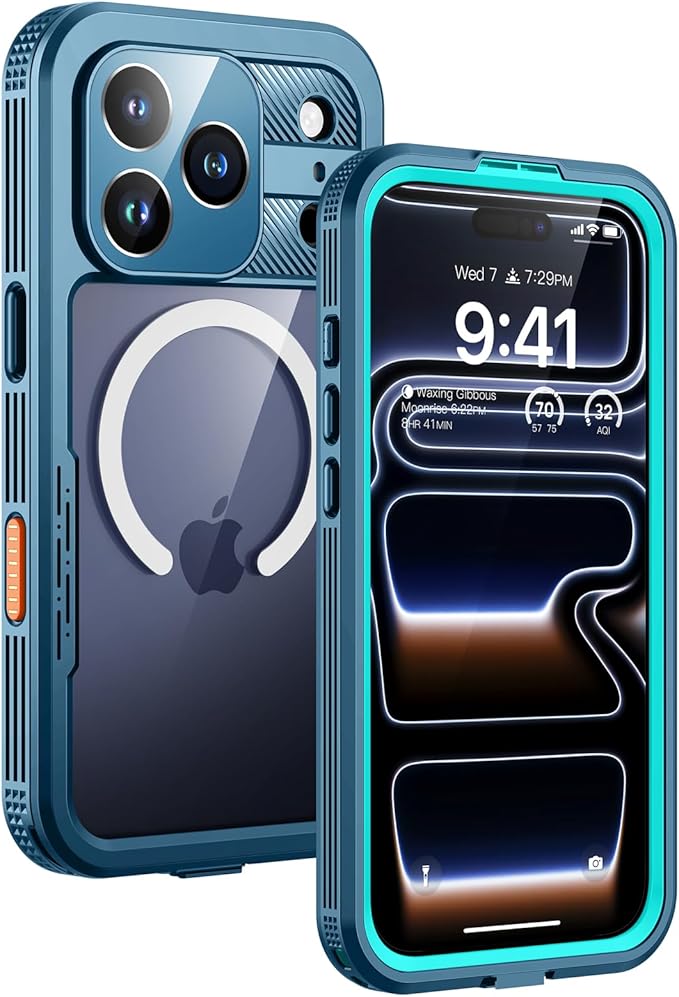 Lanhiem Magnetic for iPhone 17 Pro Case, IP68 Waterproof, Dustproof, Compatible with Magsafe, Built-in Screen Protector, Full Body, Heavy Duty, Rugged Phone Cover, 6.3 inch, Blue