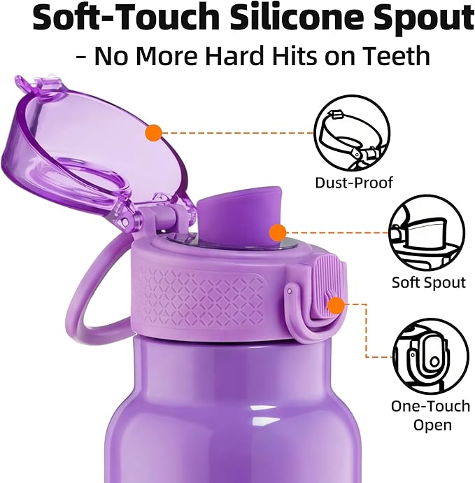 Fanhaw Daylite Series 24 oz Stainless Steel Insulated Water Bottle with Silicone Spout Lid, Double-Wall Vacuum Leakproof Metal Bottle, Anniversary Birthday Gift for Kids, Women & Men (Lilac)
