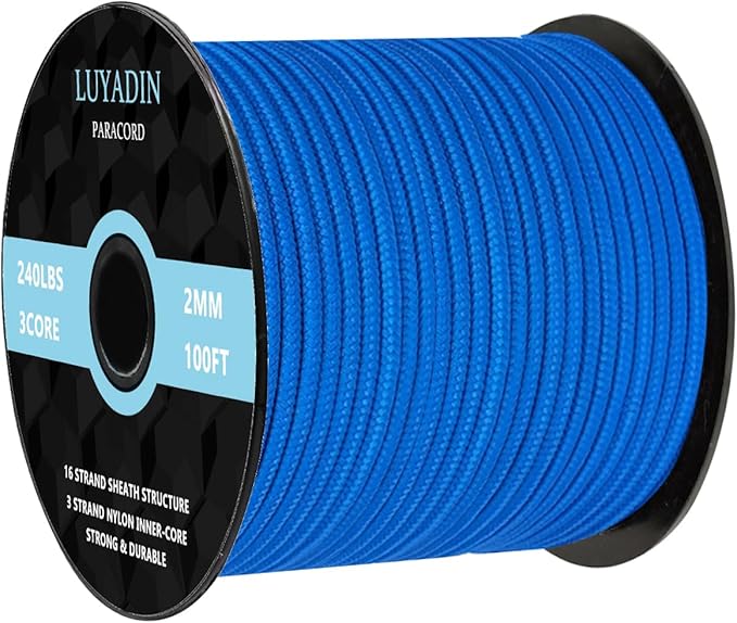 Paracord 240lb - Diameter 2mm Micro Utility Cord -3 Strand Parachute Spool Cord - 100ft 200ft,Paracord for Camping,Hiking,Fishing,Outdoor and DIY