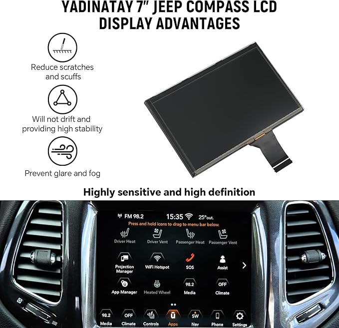 7" Uconnect Screen Replacement LCD Display Digitizer for 2017 2018 2019 2020 Jeep Compass LCD Monitor Screen Radio Navigation Replace TDO-WXGA0700K00033-V2 TDO-WXGA0700K00057-V1