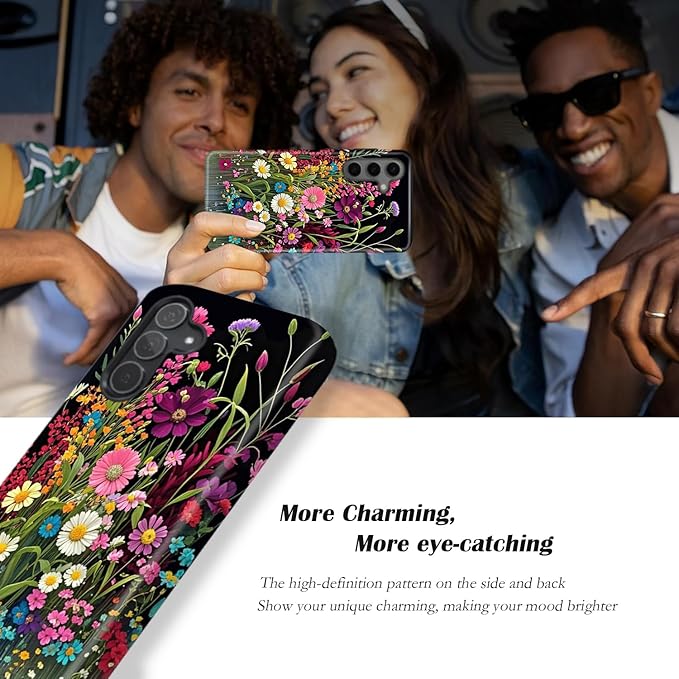 Compatible for Samsung Galaxy A37 5G Case, Dual Layer Heavy Duty 2 in 1 Shockproof Protective Phone Case,Beautiful Wildflowers