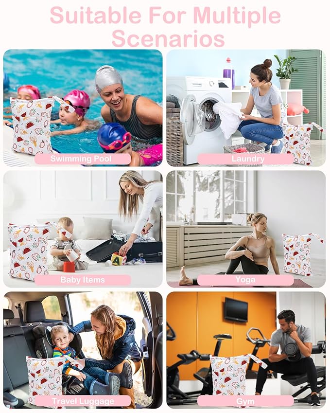 ALVA ALVABABY 2pcs Waterproof Wet Dry Bags,Reusable with Two Zippered Pockets,Baby Cloth Diaper,Travel,Beach,Pool,Daycare,Soiled Baby Items,Yoga Gym Bag,Swimsuits or Wet Clothes 2LW02