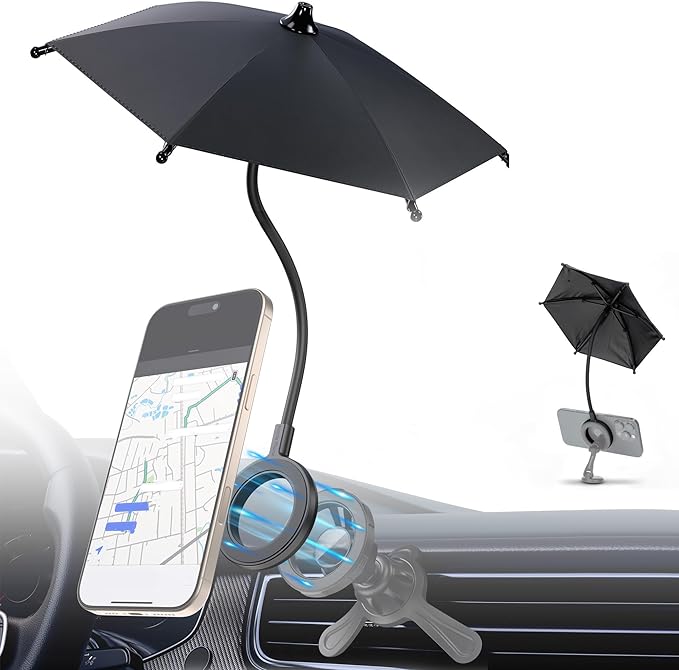 Dual Magnetic Phone Umbrella for Sun,Magnetic Cellphone Sunshade Shield Compatible with Magsafe Phone-Grip/Magsafe Car Phone-Holder,UPF45+ Phone Umbrella for iPhone 17 16 15 Pro Max Outdoor Anti-Glare