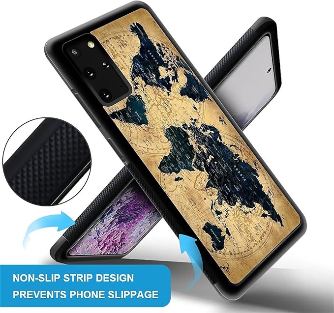 for Samsung Galaxy S20 Plus Case, Brown World Map Pattern Graphic Design Girl Boy Soft Silicone Hard Acrylic Shock Protection for Samsung Galaxy S20 Plus
