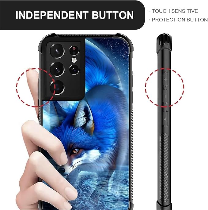 for Samsung Galaxy S21 Ultra Case, Snowy Mountain Fox Lake Pattern Graphic Design Girl Boy Soft Silicone Hard Acrylic Shock Protection for Samsung Galaxy S21 Ultra