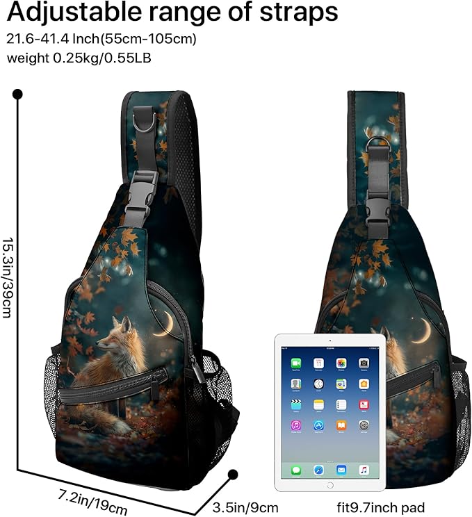 FyLybois Fox Print Sling Bag for Women Lightweight Crossbody Backpack Casual Daypack with Adjustable Strap for Travel Work Hiking Everyday Use