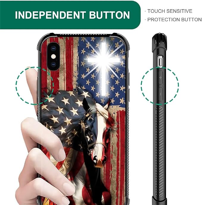 for iPhone Xs Max Case, Red American Flag Horse Cross Pattern Graphic Design Girl Boy Soft Silicone Hard Acrylic Shock Protection for iPhone Xs Max