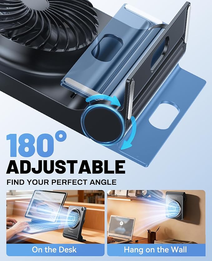 Small Desk Fan, Quiet Portable Table Fan with 100 Speeds, 12 Hrs Cooling, Strong Airflow, Digital Display, 180° Adjustable, Rechargeable Desktop Fan for Bedroom Office Cruise Travel, Black