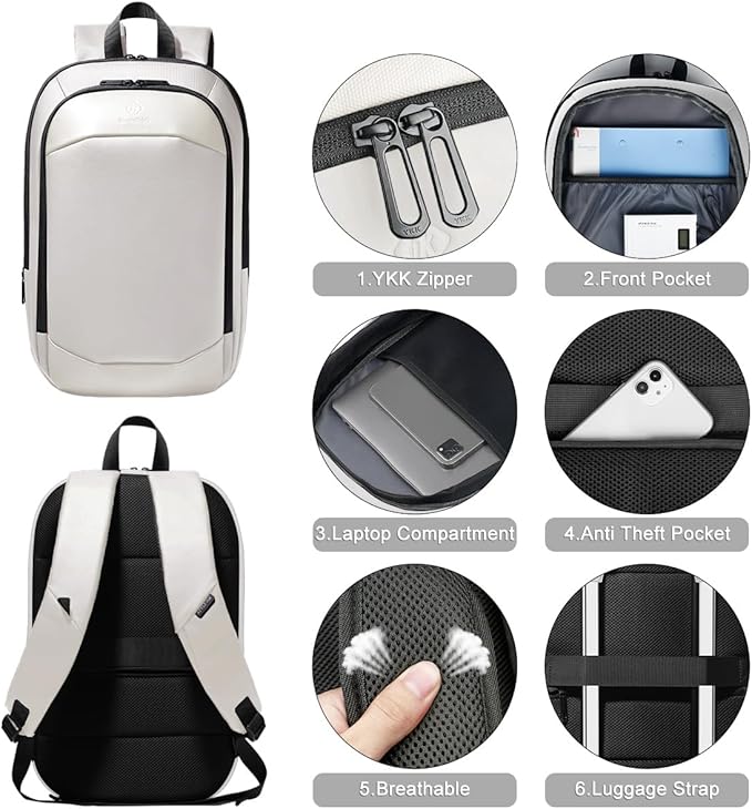 hk Business Backpack for Men 17 Inch,Slim & Expandable Waterproof Travel Laptop Backpack with USB Charger Port (White)
