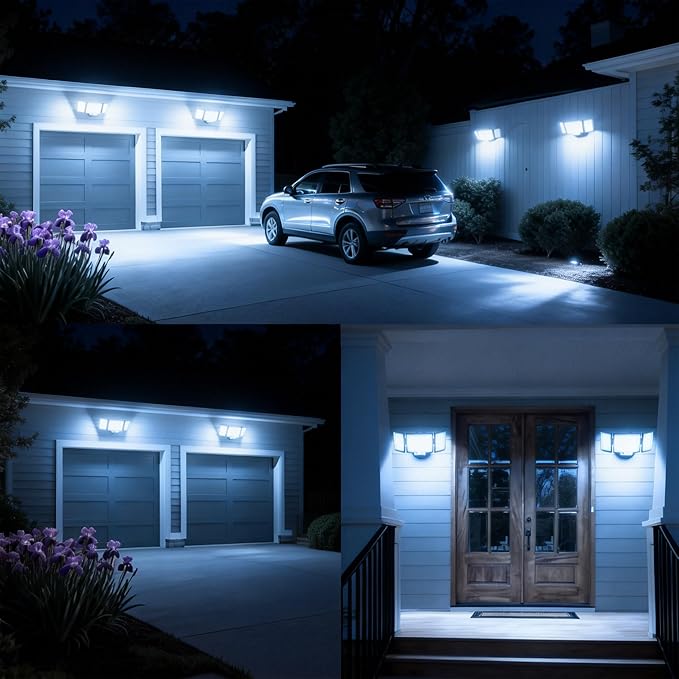 CLAONER 20W 3000LM LED Security Motion Sensor Outdoor Floodlights, 6500K Daylight Remote Control, 3 Modes Dusk to Dawn, Waterproof 3 Heads Hardwired Flood Light for Driveway, Garage, Porch(2 Pack)