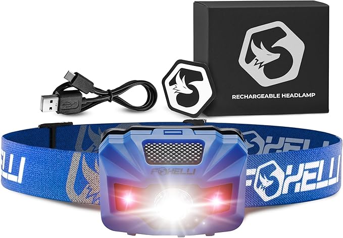 Foxelli USB‑C Rechargeable LED Headlamp – Ultra‑Light 2.4 oz & Bright 180 Lumens – Red/White Light, 5 Modes, IPX5 Waterproof, 40 h Runtime for Trail Running, Camping, Hiking