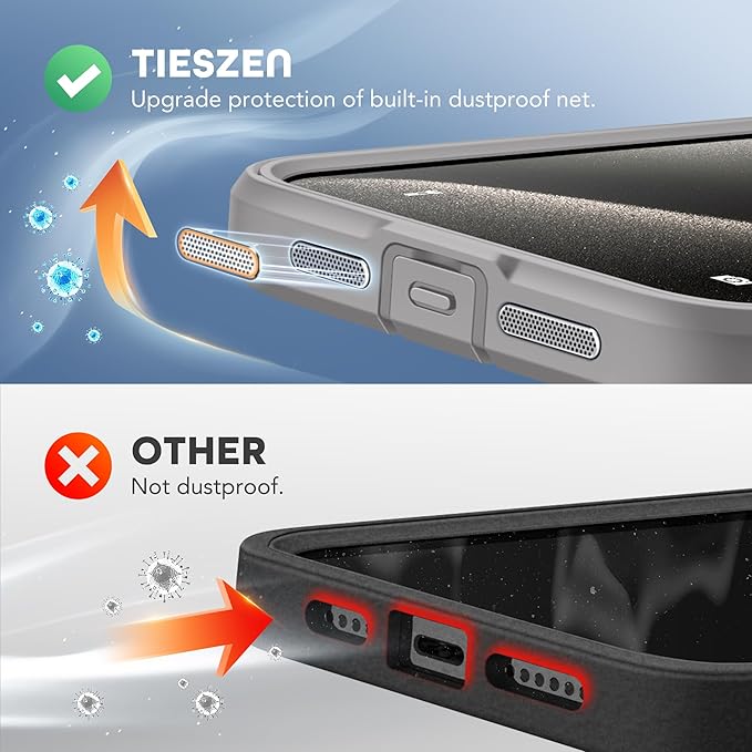 TIESZEN for iPhone 15 Pro Max Case, Compatible with MagSafe, Built-in Privacy Screen Protector and Camera Protection, Anti Spy Full Body Dustproof Shockproof Hard Phone Case 6.7", Light Grey