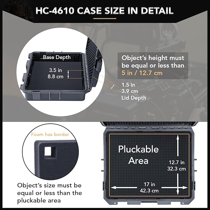 Lykus HC-4610 Waterproof Hard Case with Foam, Interior Size 18.1x14.2x5.1 inch, Suitable for camera,laptop,electronic equipment and more