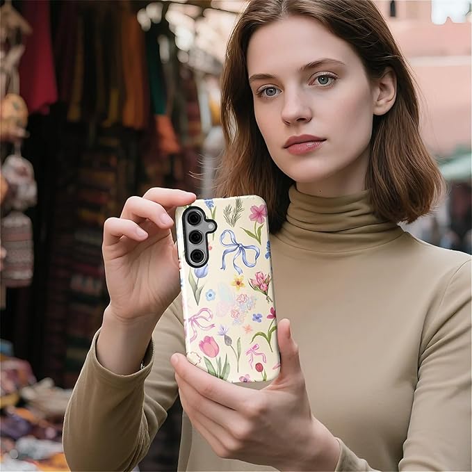 for Samsung Galaxy S25 Case,HL2 Aesthetic Flower Preppy Collage Hybrid 2 Layer Hard Shell Silicone Protective Pattern Design Case