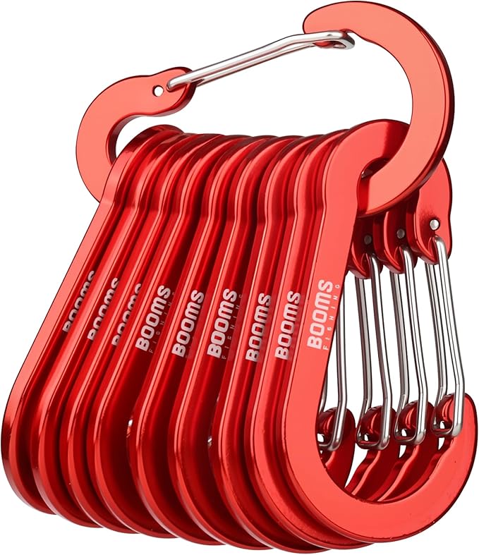 Booms Fishing CC5 Multi-Use Carabiner Clips, 10 Pack 2.3"/ 3.1" Caribeener Clips, Mini Keychain Caribeaner Clip, Aluminum D Ring Carabiners