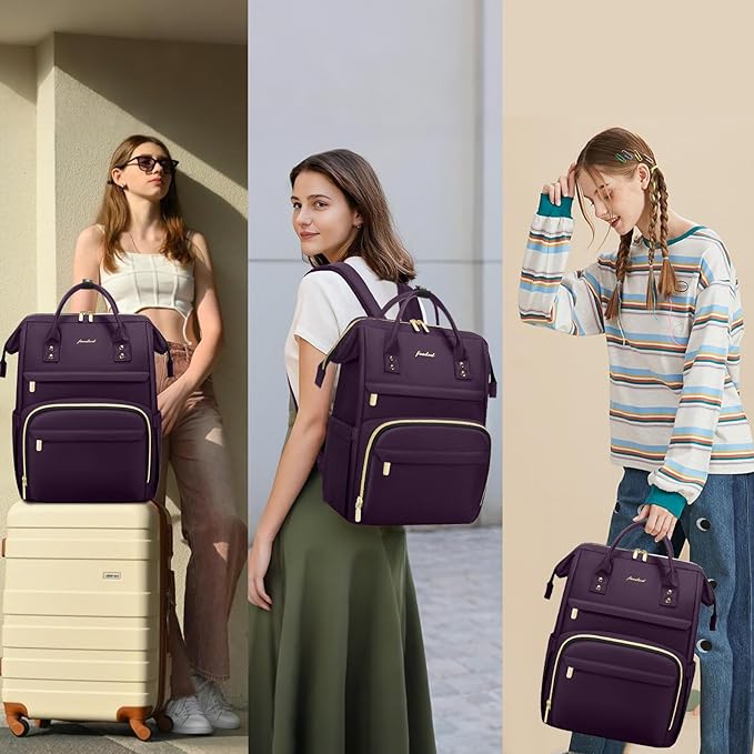 Focdod Laptop Backpack for Women Work Bags - 15.6 Inch Professional Womens Travel Backpack Purse Computer Laptop Bag Nurse Teacher Backpack Waterproof Carry on Back Pack Dark Purple
