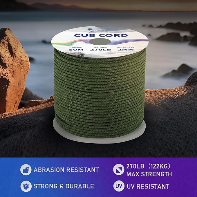 Paracordland-270LB Parachute Cord -164FT-2mm Micro Paracord-Utility Cord Thin Braided Best for Military & Camping Survival Bracelet DIY Projects Fishing Lanyards-Moss