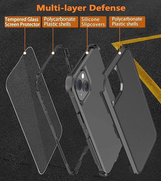for iPhone 15 Plus Case [Shockproof] [Dropproof] [with Screen Protector ] Heavy Duty Protection Phone Case Cover - Black