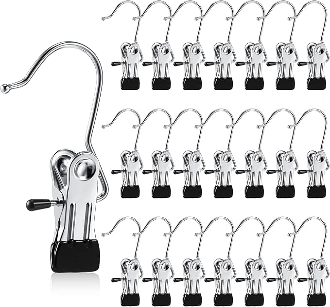 Hotop 48 Pieces Boot Hanger Clips for Closet, Laundry Hanging Hooks Heavy Duty Clips Boot Holder Portable Single Hooks Space Saving for Pants Jeans Clothes Hats Tall Towels (Silver)
