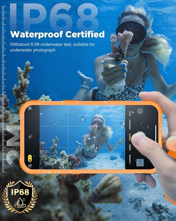for iPhone 17 Pro Max Waterproof Case with Magsafe, Built-in [Camera & Screen Protector] [Lanyard], IP68 Water Proof Full Body Dustproof Heavy Duty Frosted Protective Phone Cover, 6.9" Orange