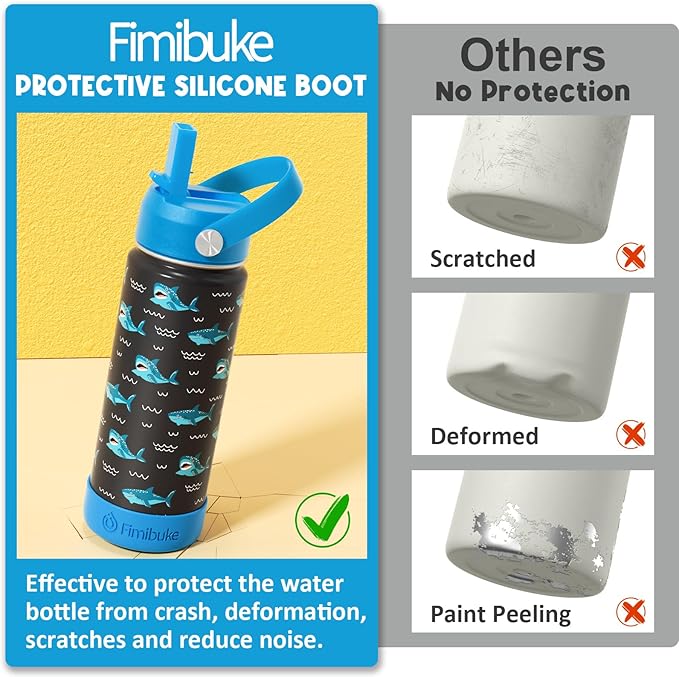 Fimibuke Kids Insulated Water Bottle, 18oz BPA FREE Kid Cup with Straw Double Wall Vacuum Tumbler 18/8 Stainless Steel Leak Proof Toddler Water Bottle for School Boys Girls (2 Pack, Unicorn/Dinosaur)