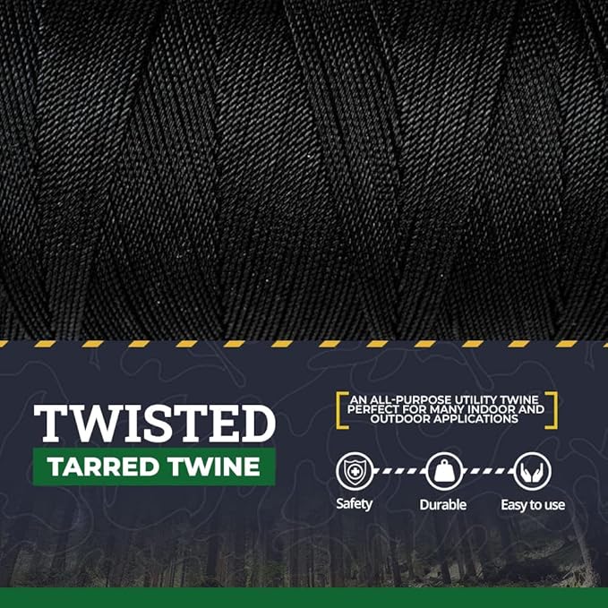 SGT KNOTS Tarred Twine - 100% Nylon Bank Line for Bushcraft, Netting, Gear Bundles, Construction, Lacing Twisted Cord, Weatherproof #60-1 lb