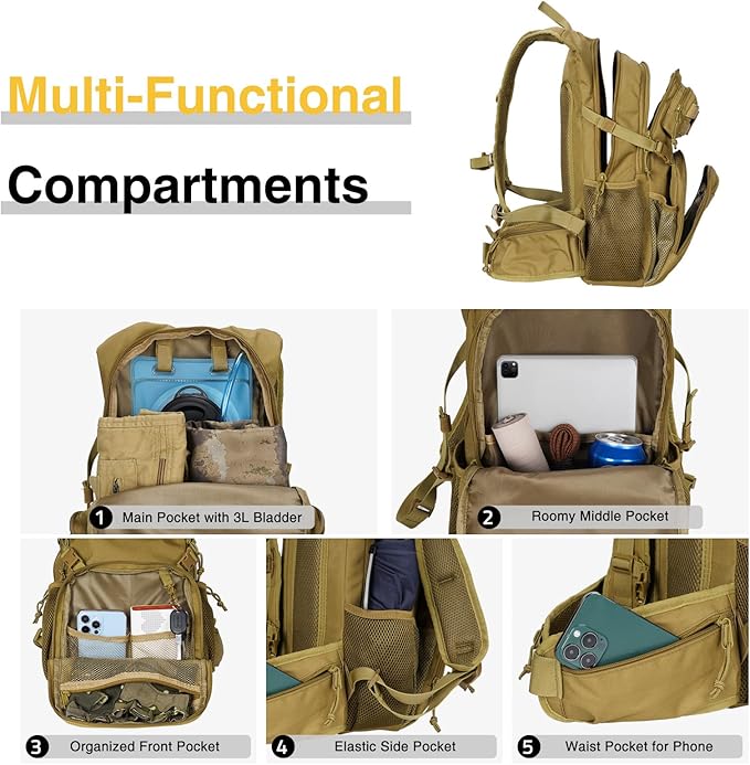 CVLIFE Hydration Backpack with 3L TPU Tactical Water Bladder, 22L Hiking Backpack for Men Women, Heavy Duty Molle Water Backpack with Multiple Compartments for Cycling Running Hunting Camping