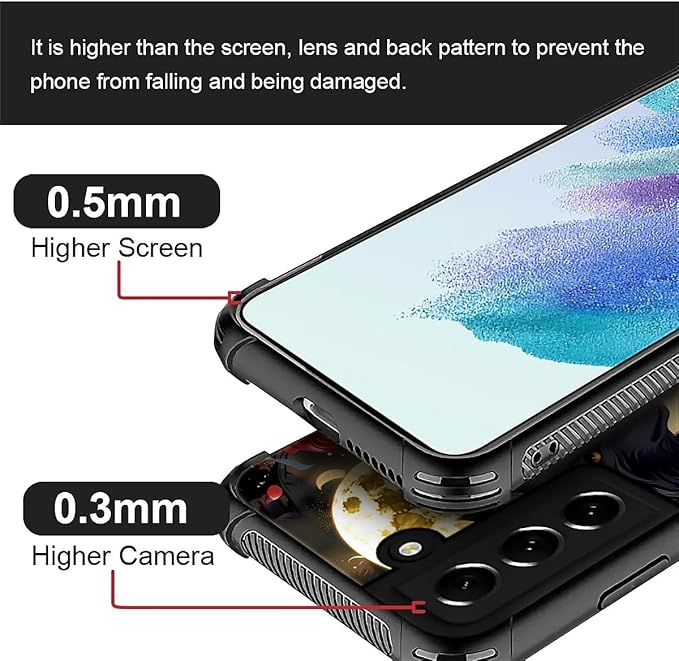for Samsung Galaxy S21 Case, Black White Wolf Moon Flower Rose Pattern Graphic Design Girl Boy Soft Silicone Hard Acrylic Shock Protection for Samsung Galaxy S21
