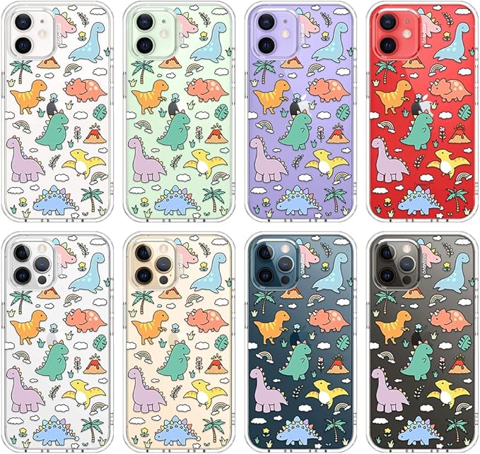 MOSNOVO Case for iPhone 12 & iPhone 12 Pro, [Buffertech 6.6ft Military-Grade Drop Protection] [Anti Peel Off Tech] Clear TPU Bumper Phone Case Cover Design - Dinosaur Land