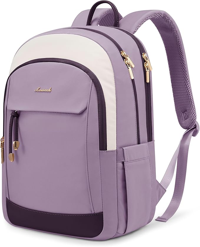 LOVEVOOK 15.6 Inch Laptop Backpack Women, Fashion Backpack with Laptop Compartment for Work College, Large Water Resistant Computer Bags Travel Backpack Purse, Beige purple