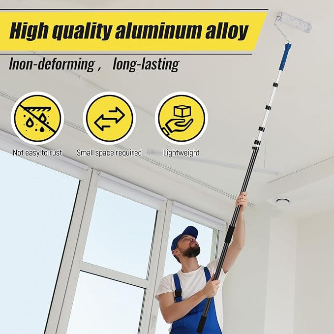 7-36 ft Telescopic Extension Pole with Utility Hook, Multi-Purpose Aluminum Pole for Painting, Dusting and New Year Window Cleaning Christmas Lights Installation Without a Ladder (Black)