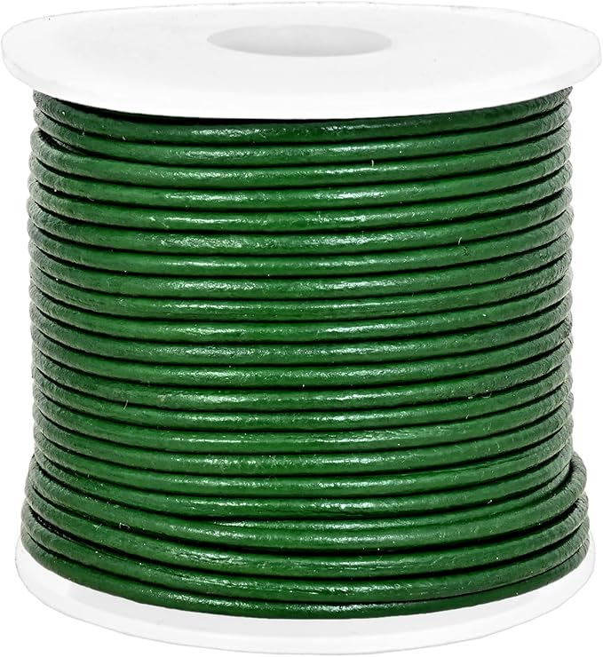GENIQUE Real/Genuine Round Leather String Cord for Necklace, Bracelets, Jewelry, Kumihimo Braiding, DIY Projects (20 Metres) (1.5mm, Green)