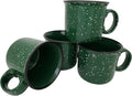 14oz Ceramic Campfire Coffee Mug (Set of 4), Green with Speckled Finish - Durable Thick Walled Camping Style Cup for Outdoors or Home