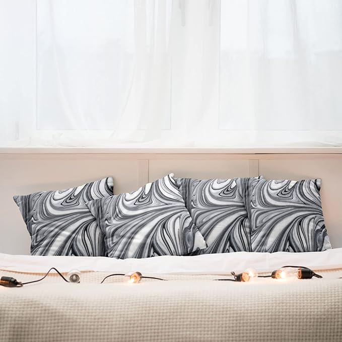 Ambesonne Abstract Throw Pillow Cushion Case Pack of 4, Mix of White and Black Hallucinatory and Surreal Liquid Marble Graphic Artwork, Modern Accent Double-Sided Digital Printing, 16", Grey
