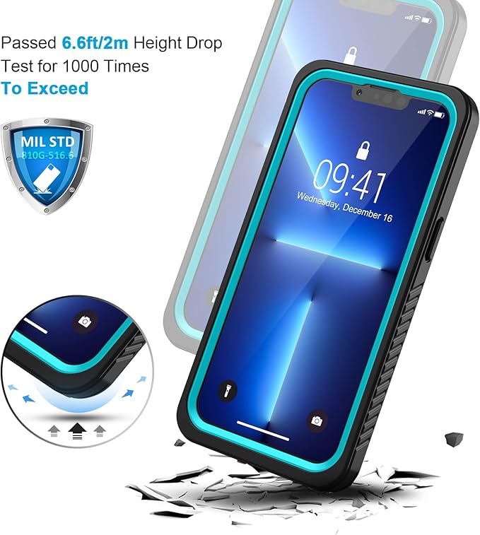 Lanhiem for iPhone 13 Pro Max Case, IP68 Waterproof Dustproof Shockproof Cases with Screen Protector, Full Body Protective Front and Back Cover for iPhone 13 Pro Max - 6.7 inch (Blue)