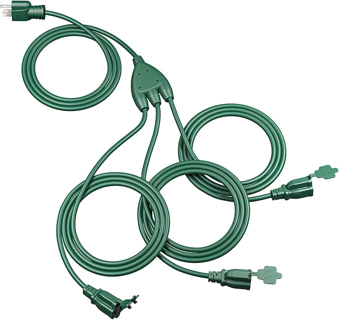 DEWENWILS 13Ft End to End Outdoor Extension Cord Multiple Outlets, Evenly Spaced 3 Outlets Plugs with Cover, 16/3 SJTW Weatherproof Wire for Outdoor String Lights and Holiday Decorations, 1 Pack
